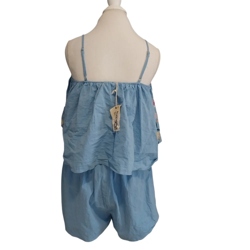 NWT Savanna Jane Blue Floral Embroidered Shorts Romper Womens Size 2X Boho - Picture 3 of 9